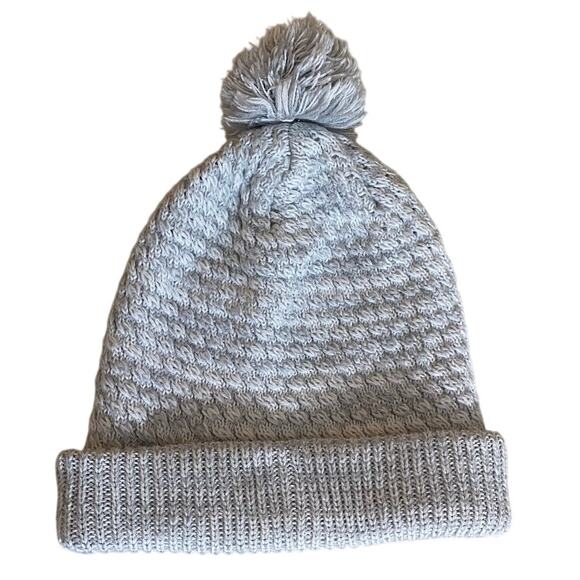 Adidas Woman's Beanie Pompom OS Gray Cream Winter Knit Hat - Picture 4 of 4
